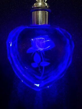 Crystal Heart Lighted Keychain with Etched Rose